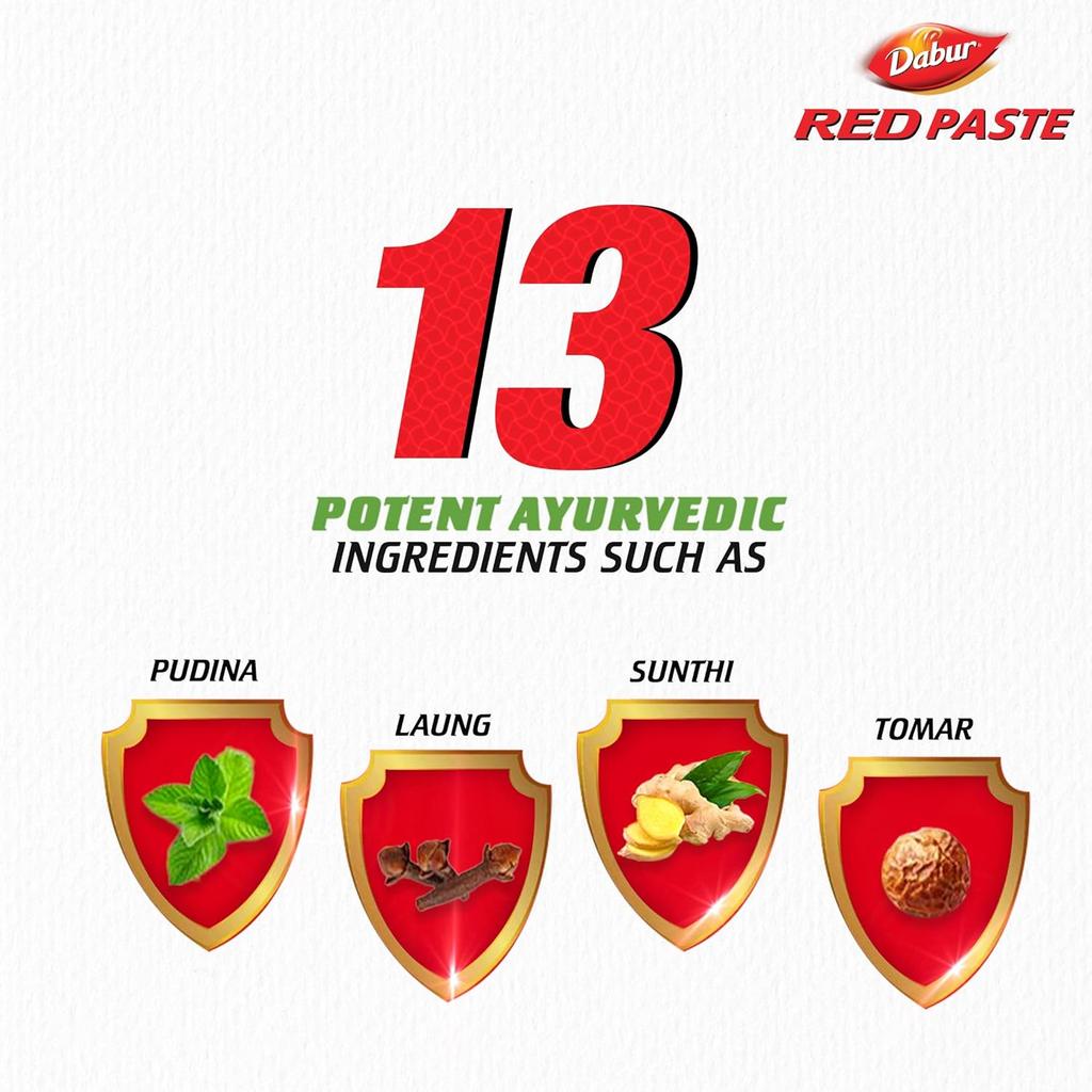 Dabur Красная аюрведическая зубная паста 500 г | Натуральный уход за полостью рта для защиты от кариеса, свежего дыхания, удаления зубного налета и здоровья десен | Семейная паста без фтора