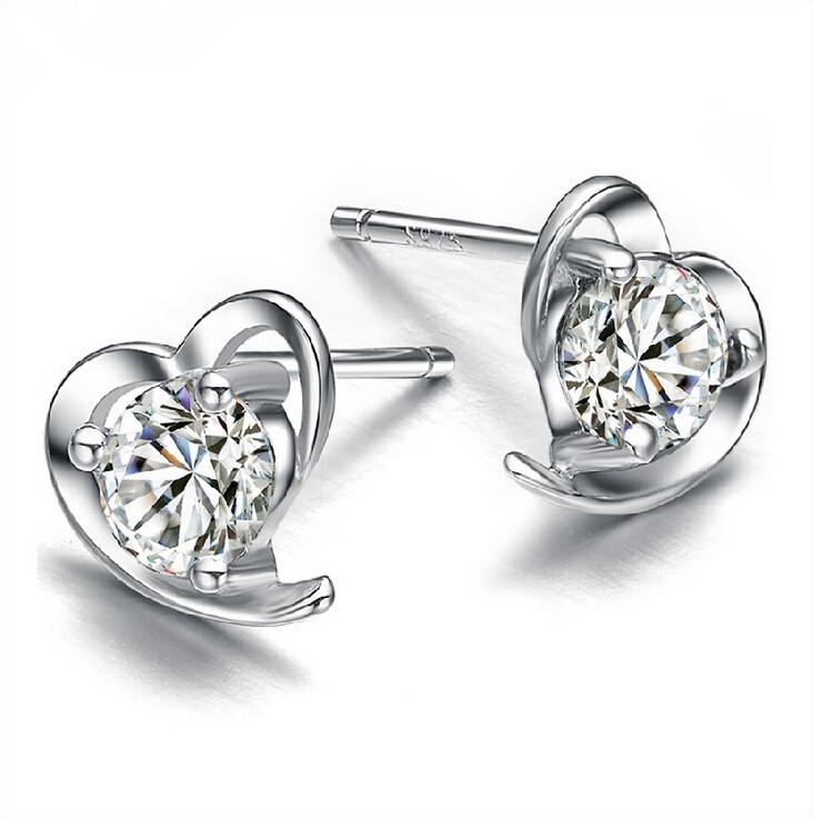 Korean Style Bestselling Heart Stud Earrings: White Copper with Silver Plating