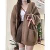 Fashion Elegant Knitted V-neck Cardigan Jacket Long Sweater Women Elegant Casual Solid Color Coats Loose Simple Autumn Winter Office Clothing