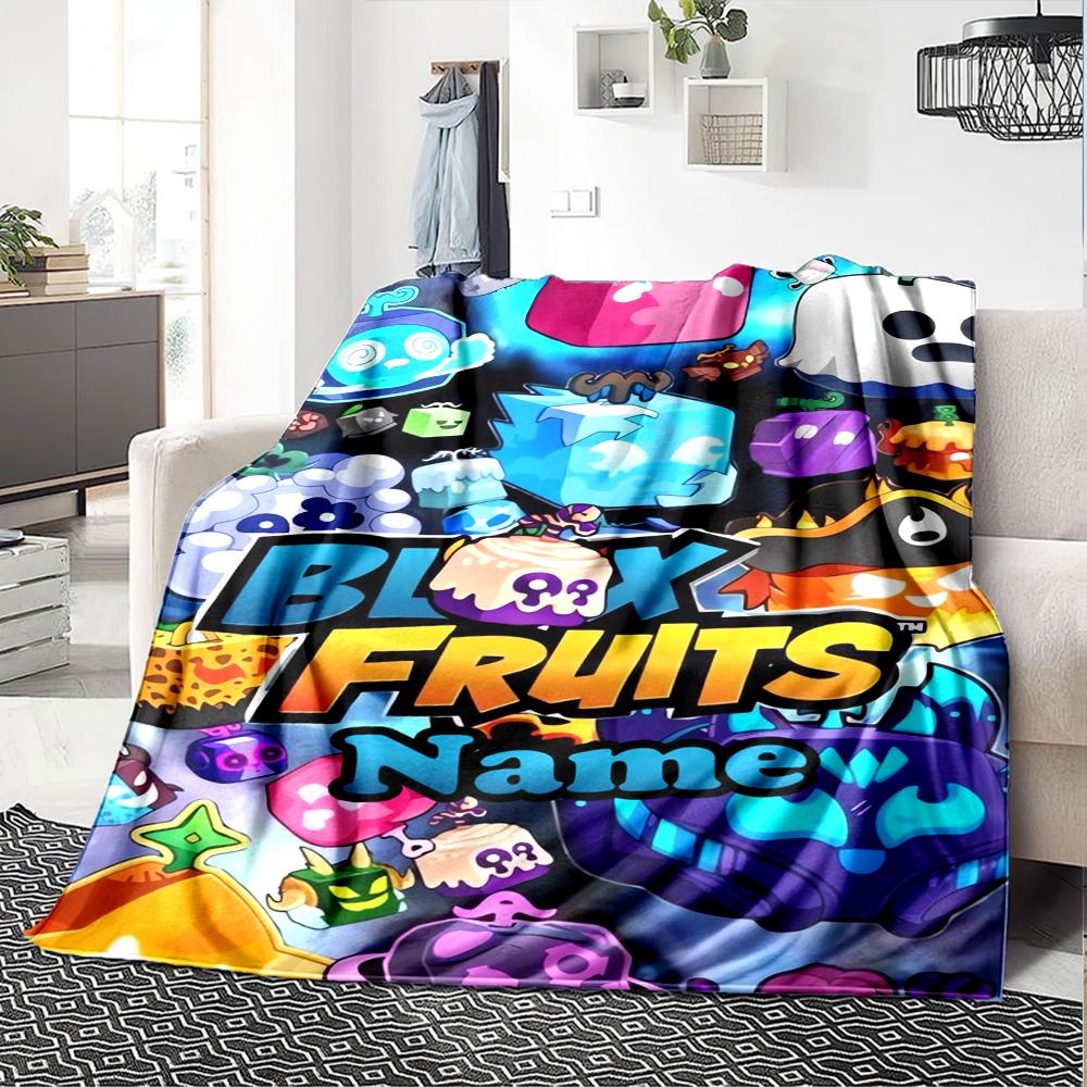 Custom Name Blox Fruits Theme Printed Blanket - Perfect for Couch, Bed, Travel & Outdoor Use | Machine Washable, Cozy & Durable.