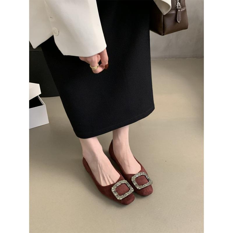 Туфли женские с открытым носком и глубоким вырезом со стразами весна-осень 2025 года, новая корейская версия, французская темпераментная фея с юбкой, вечерние туфли на плоской подошве