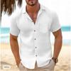 Men Cotton Linen Men's Short-Sleeved Shirts Summer Solid Color Turn-down Collar Casual Beach Style Plus Size Tops