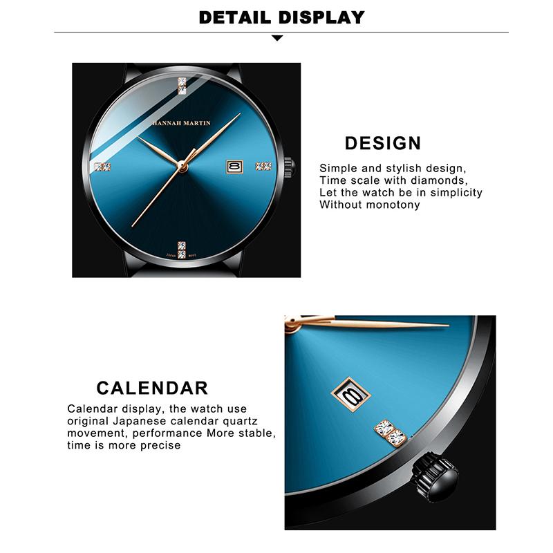 Hannah Martin Мужские кварцевые часы, роскошный браслет, мужские часы, лучший бренд, модные кварцевые часы с бриллиантами, стальные 30 м, водонепроницаемые наручные часы