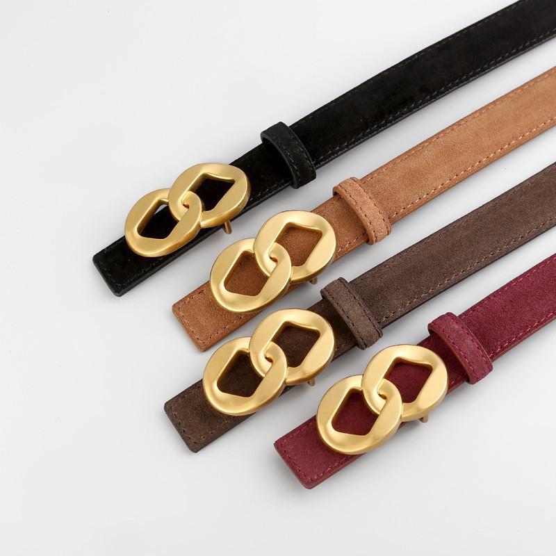 Genuine Twolayer Leather Belt For Women With Pin Buckle And Versatile Fashion Accessory