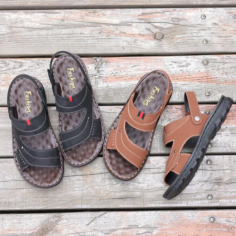 Мужские летние сандалии из мягкой кожи, повседневная пляжная обувь, мужские нескользящие износостойкие шлепанцы двойного назначения, мужские 2025