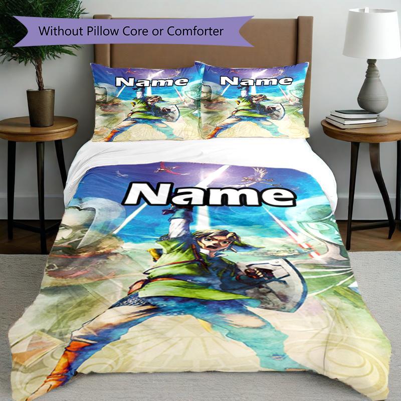 3pcs Duvet Cover Set (1*Duvet Cover + 2*Pillowcase, Without Core), Custom Name Video games Pattern Bedding Set, Home Bedroom Decor Gift