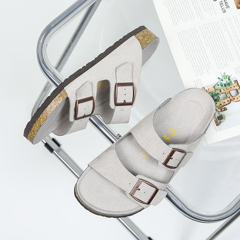 Модные Удобные Пляжные Летние Повседневные Мужские Пробковые Шлепанцы с Двойной Пряжкой Домашние Нескользящие Слайды Шлепки Унисекс Обувь