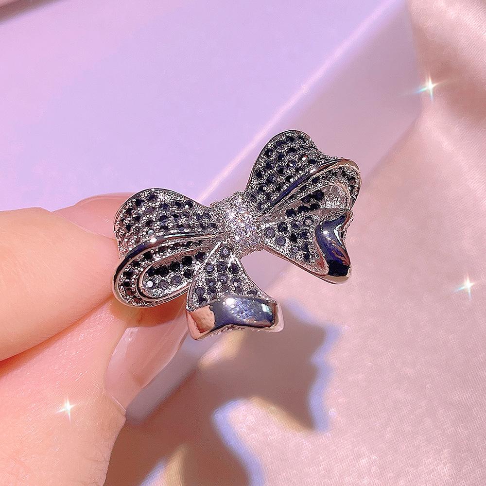 Sweet Creative Sea Bow Necklace Female Stamp Black Gold Two Tone Stud Earrings Ring Jewelry Set