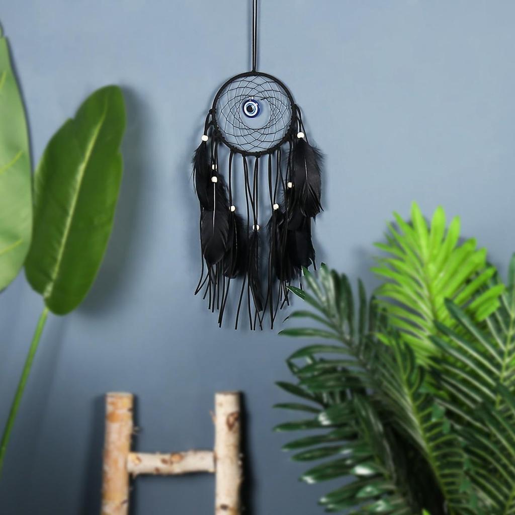 Evil Eye Feather Dream Catcher Pendant - Handmade Decorative Woven Craft
