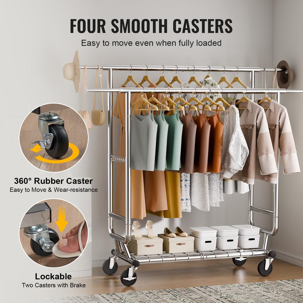 VEVOR Heavy Duty Clothes Rack, Double Hanging Rod Clothing Garment Rack for Hanging Clothes