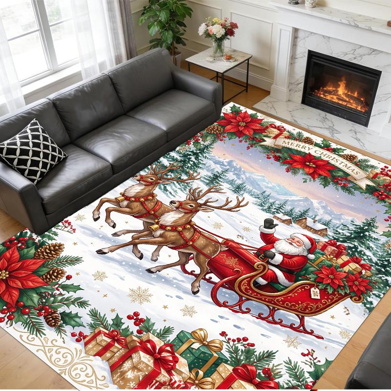 Christmas Printed Square Area Rug Soft Non Slip Floor Carpet For Bedroom Holiday Gift
