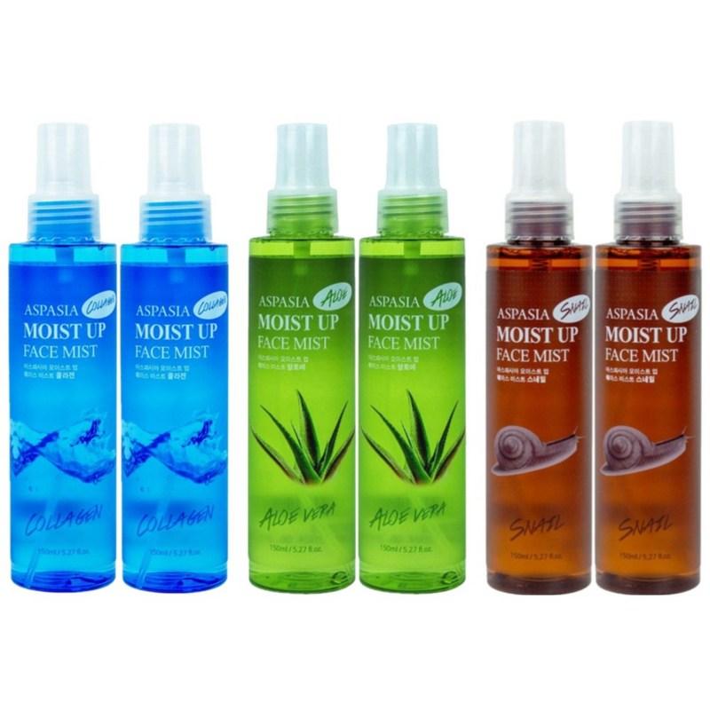 ASPASIA Face Mist Mixed 6-Piece Set Collagen 2 Aloe 2 Snail 2 Hydration Mist Moisturizing Soothing 150ml, 1 pcs