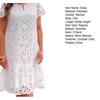 Summer Dress Hollow Lace Short Sleeve Pure Color Loose A-line Vintage Elegant Style V Neck Prom Party Dating Midi Dress