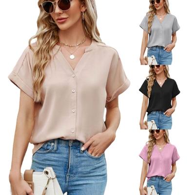 Новая летняя женская рубашка с коротким рукавом, футболка из ледяного шелка Zou, удобный кардиган с v-образным вырезом, топ S-2XL