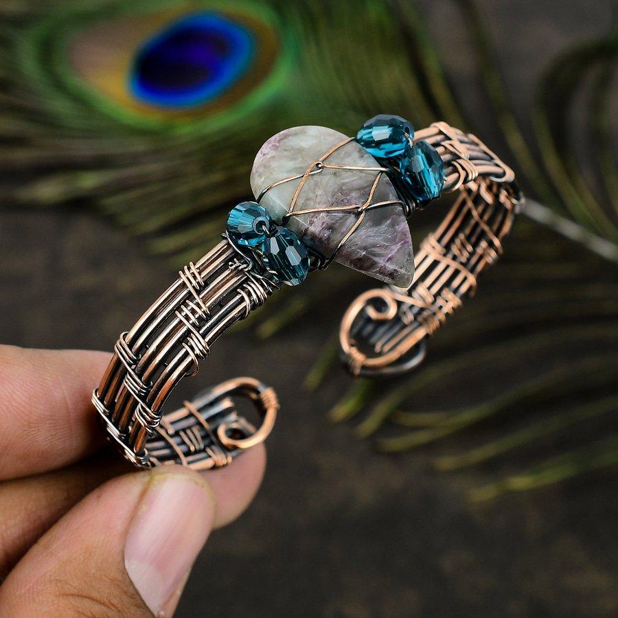 Натуральный русский чароит, драгоценный камень, медная проволока, браслет-манжета, регулируемый z4u97