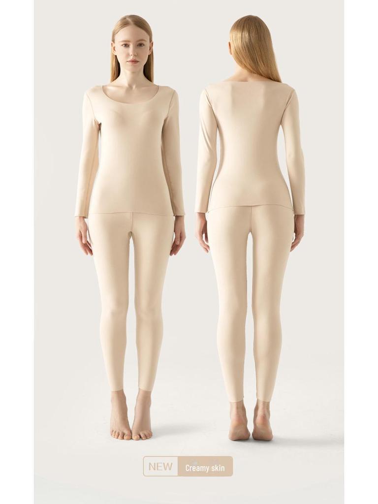 Женский термобелье, не раздражающее кожу: Двусторонний немецкий бархат, бесшовный круглый вырез, облегающий крой, на осень/зиму.