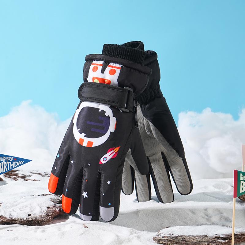 Kids' Winter Cartoon Gloves: Warm, Non-Slip, Waterproof, Thick Fleece for Outdoor Sports, Cycling, Skiing