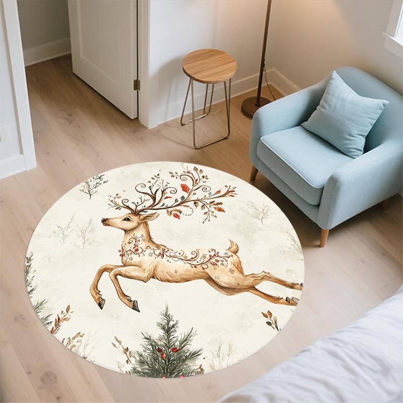 Бегущий олень, Круглый ковер, Ковер для гостиной, спальни, дивана, игровой комнаты, Декор, Нескользящий коврик для пола