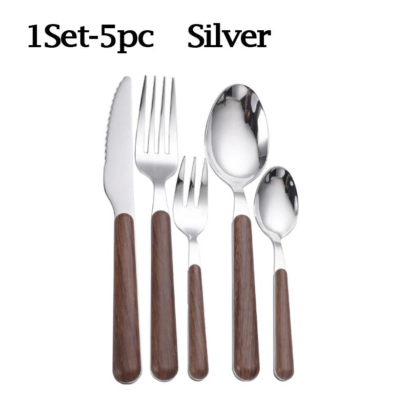 Набор столовых приборов с деревянной ручкой, столовая посуда из нержавеющей стали, вилка, нож, кофейная ложка, набор столовых приборов в западном стиле, можно мыть в посудомоечной машине