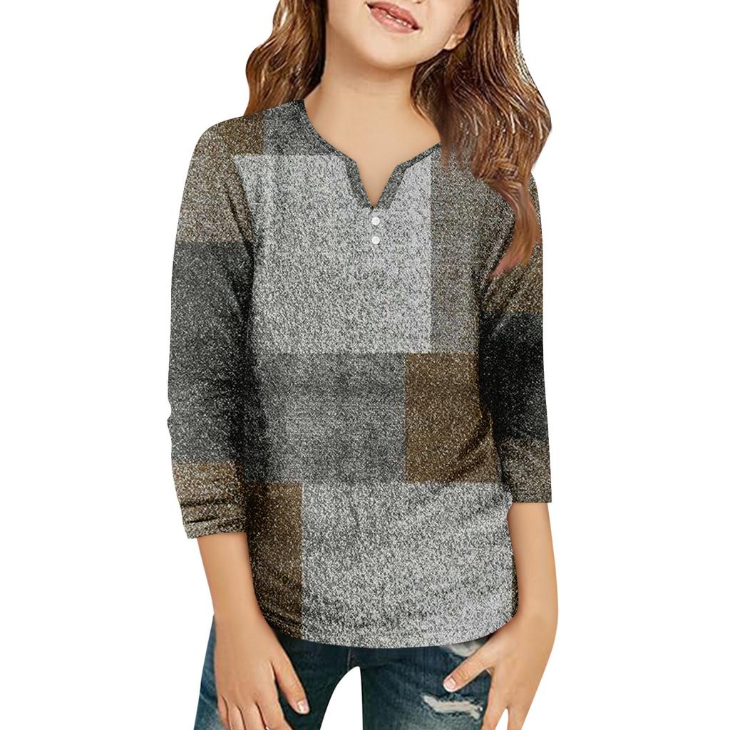 Детская футболка с рукавом 3/4, повседневная футболка с принтом, круглый вырез, блузка-пуловер