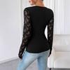 Spring Women's Solid Colour Lace Splicing Long Sleeve Slim Fit T-Shirt