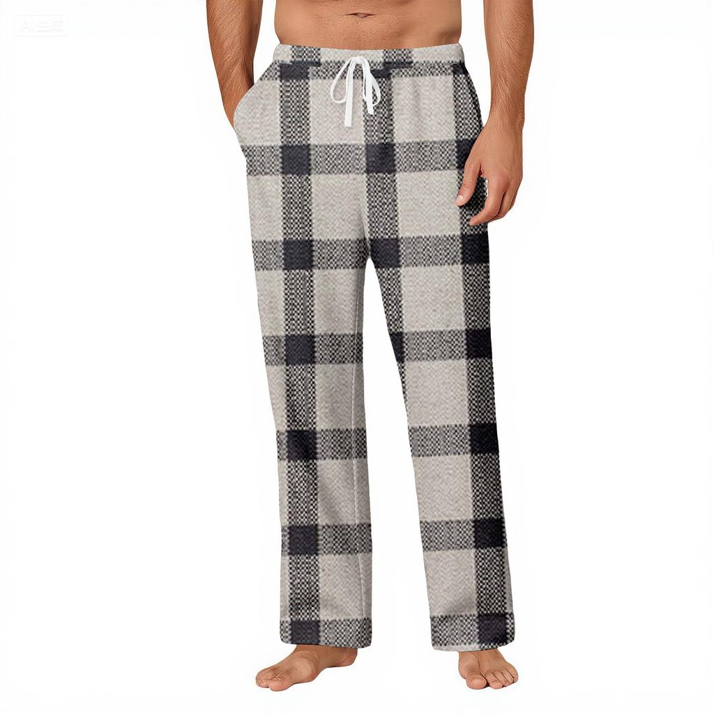 Мужские полосатые клетчатые повседневные брюки с карманами, домашние пижамные брюки