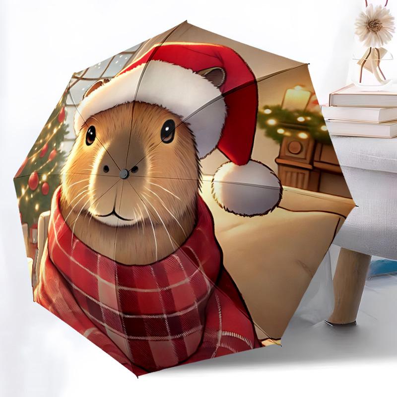 1pc Christmas Capybara Automatic Umbrella Durable Iron Frame & Plastic Handle, Gift for Men & Women, Sturdy Construction yy250902066