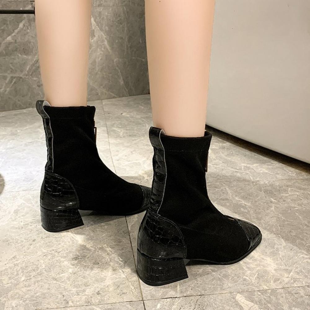 Front Zipper Autumn and Winter New 2024 Temperament Women's Boots Short Boots Thick Heel Elastic Fashion Women's Shoes Ankle