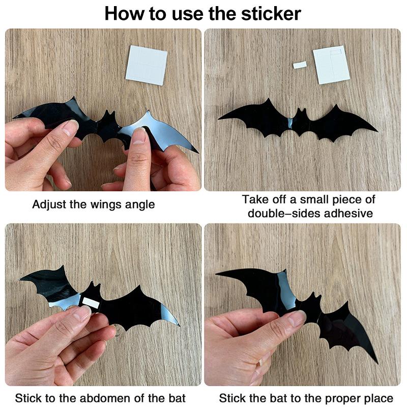 Halloween 3D Black Bat Wall Stickers For Home Room Indoor Decoration Scary Props Kids Party Favors Wall Decals Window Sticker 5