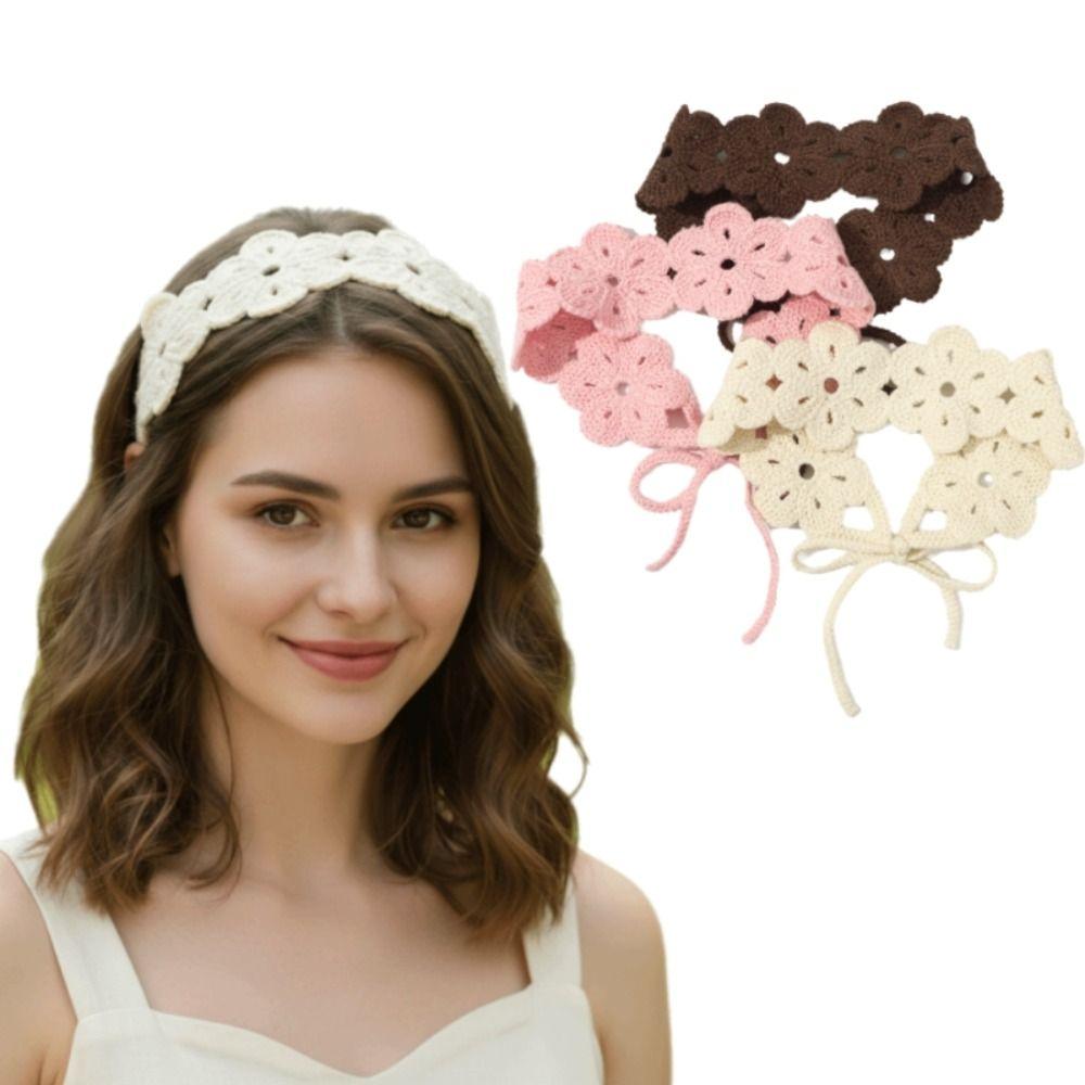 Solid Color Knitted Flower Hair Band Headwrap Hair Scarf Hair Accessories Knitting Headband Women