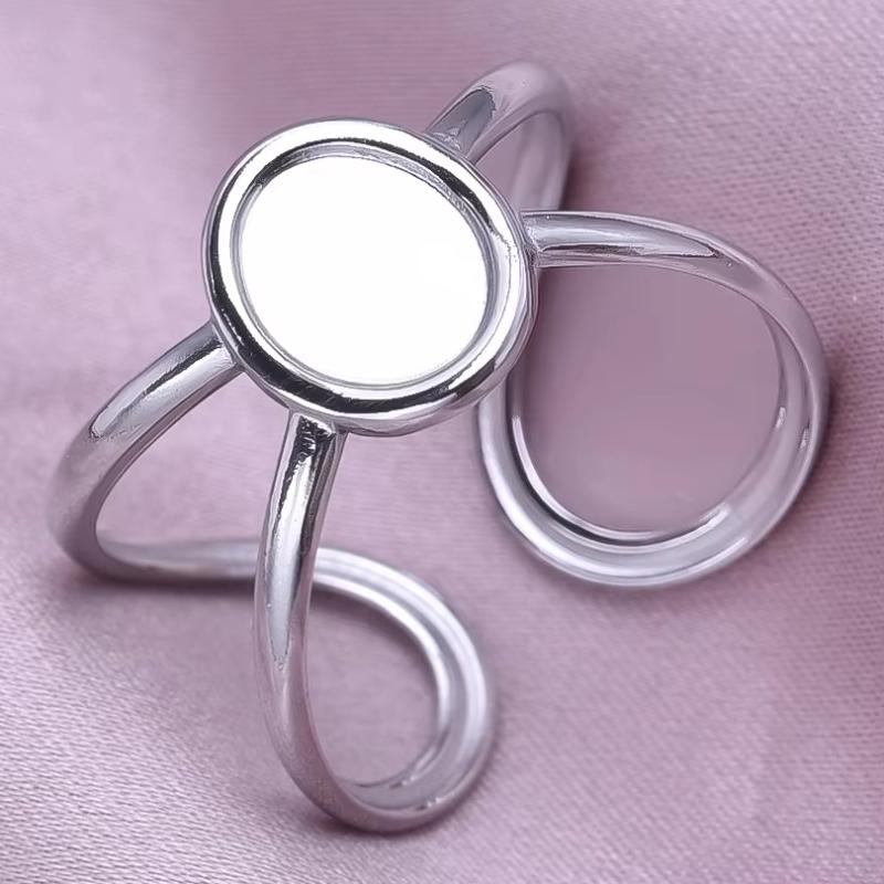 DIY Cabochons Jewelry Ring 1Pcs Adjustable Open Stainless Steel Heart Sun Leaf Motif for Anniversary Gift for Her