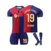 2024-25 Barça Home #19 Lamine Yamal Soccer Jersey Set Football Kits T-shirt For Kids Adults with Socks