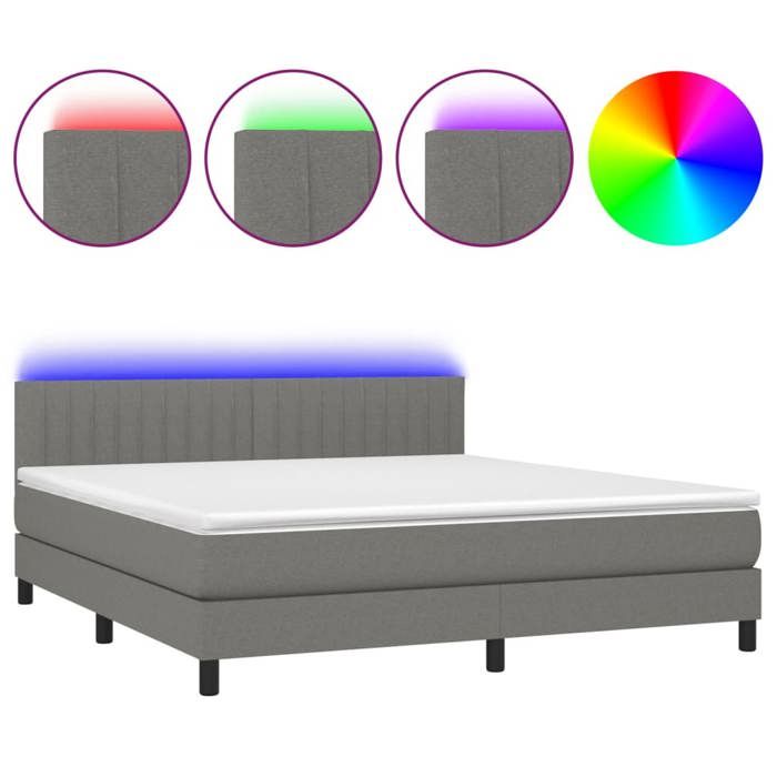 Maison Exclusive - Sommier à lattes de lit et matelas et LED Gris foncé 160x200 cm