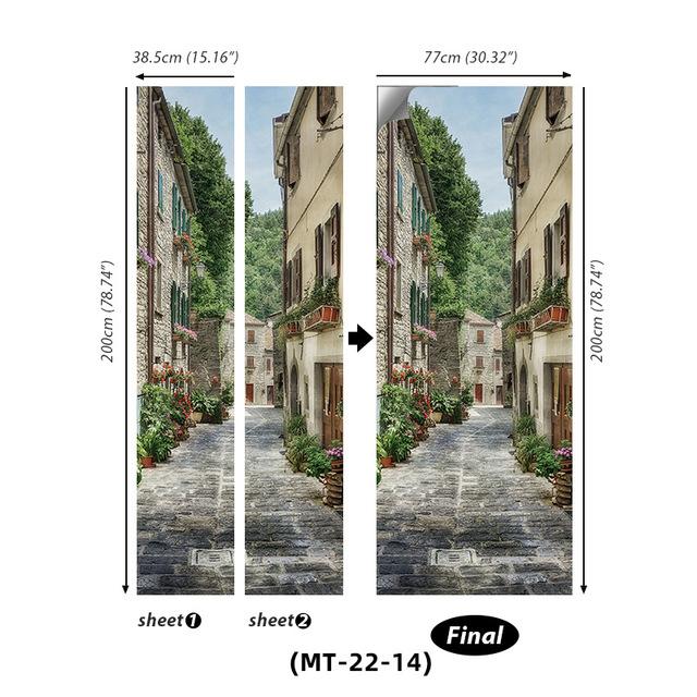 PVC Full Door Stickers Wall Decoration Bedroom Kids Room Cartoon 3D Wallpaper Abstract Line Wardrobe Home Renovation Art Murals