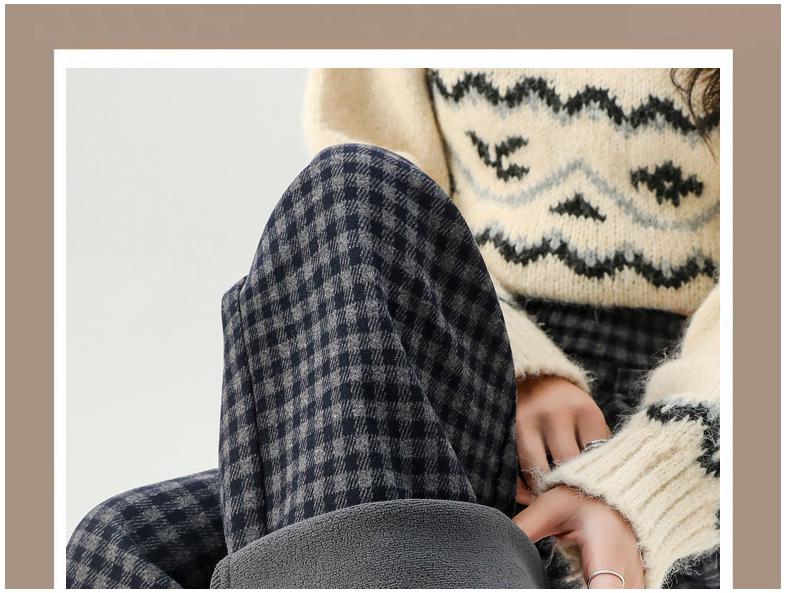 Zhengzhou Women's High Waist Retro Plaid Pants: Autumn/Winter Loose Slim Fit, Straight/Wide Leg, Fleece 2697.