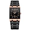 Square Watch Roman Alphabet Luminous Calendar 3ATM Waterproof Stainless Steel Strap Quartz Simple Stylish Black Fashion Accessories Birthday