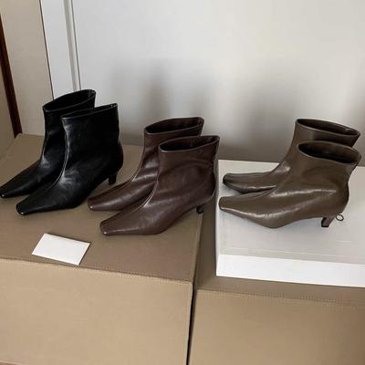 Версия из коровьей кожи~ Виноградная та же высота увеличения 6,5 см короткие ботинки французский квадратный носок тонкий каблук тонкие ботинки женские короткие ботильоны