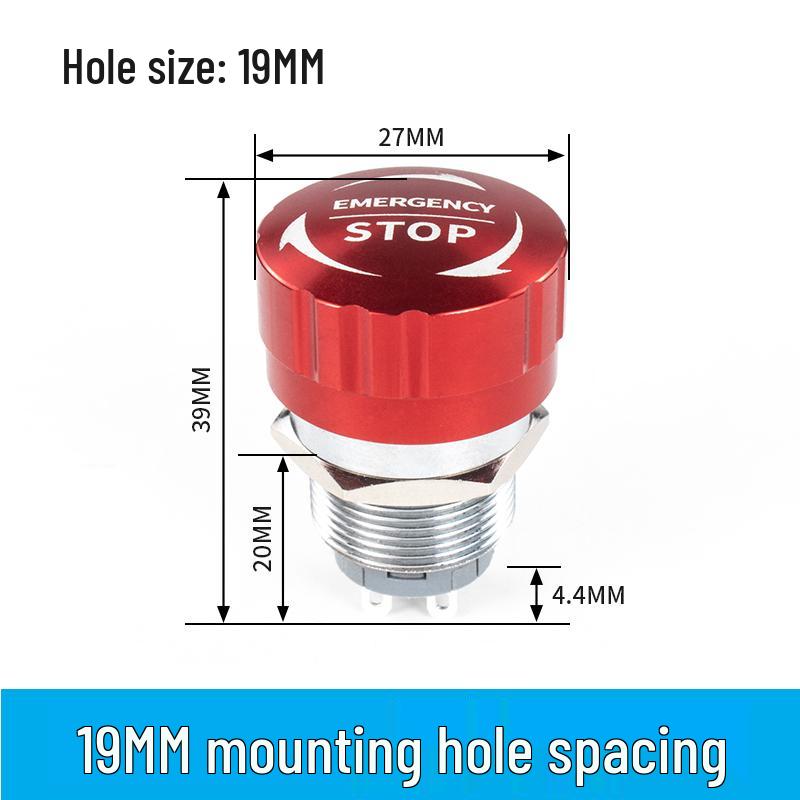 Mushroom Metal Emergency Stop Button, Self-Locking, Ultra-Short, Power Cutoff, 16/19/22mm