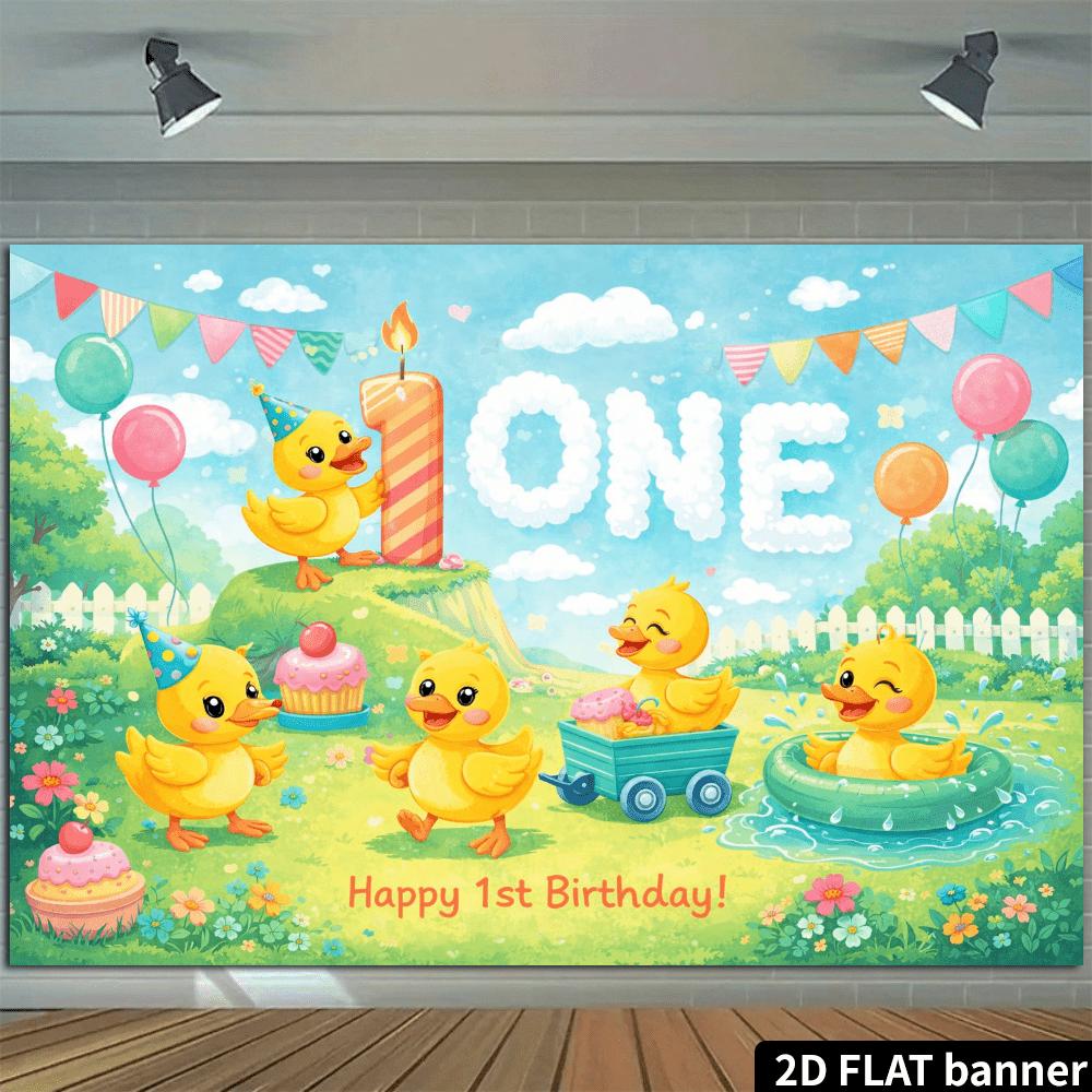 2D Planar Candle Digital ONE Yellow Duck Background Cloth - Flames Candle and Clouds ONE Theme