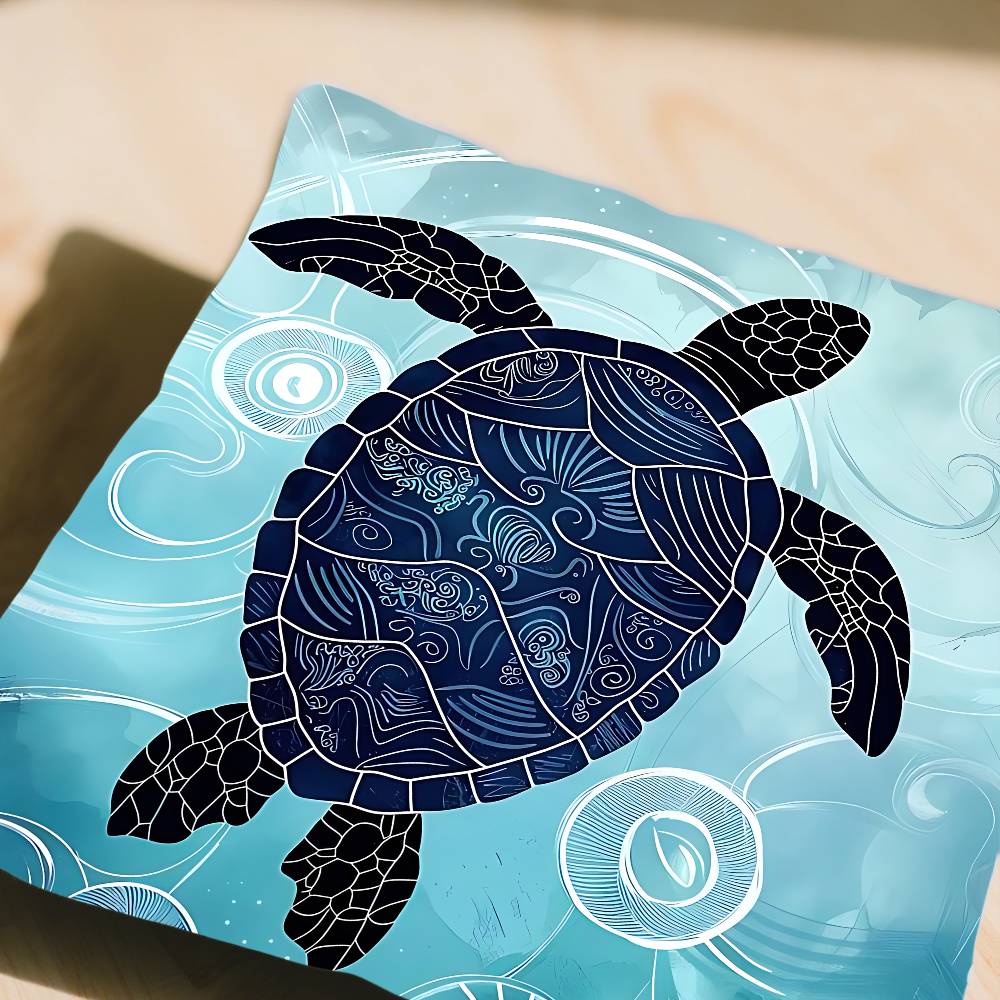 Seahorse Whale Starfish Turtle Blue Ocean Pillow Case Cushion Cover Polyester Decorative Sofa Cushion Pillowcase Home Decor