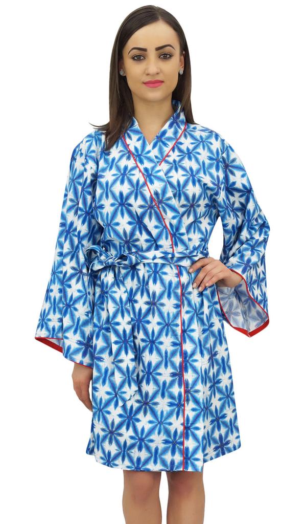 Bimba Women's Shibori Printed Full Sleeve Kimono Robe With Belt Coverup