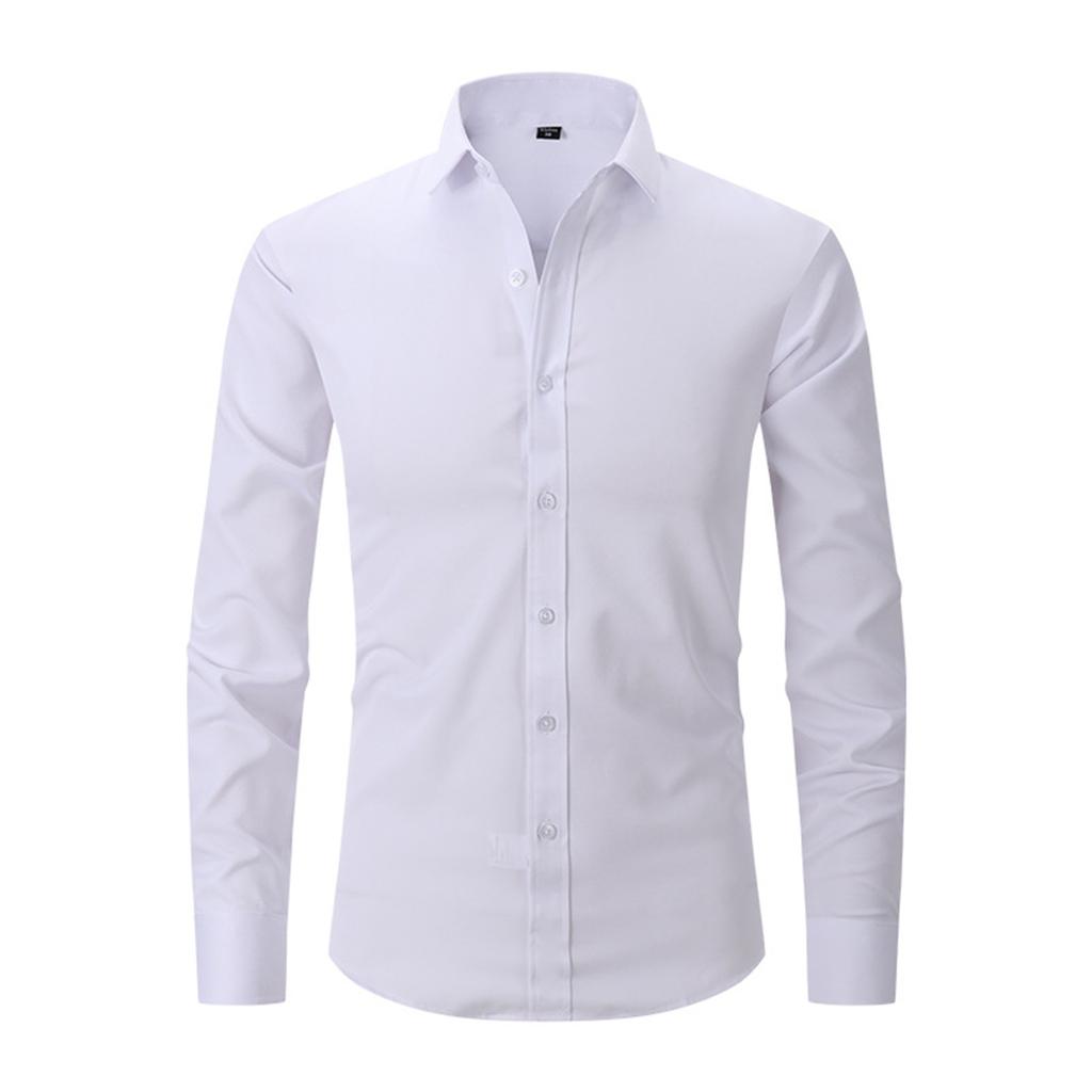 Elastic Shirt Men's Long Sleeve Shirt Men's Top Slim Solid Color Inch Shirt