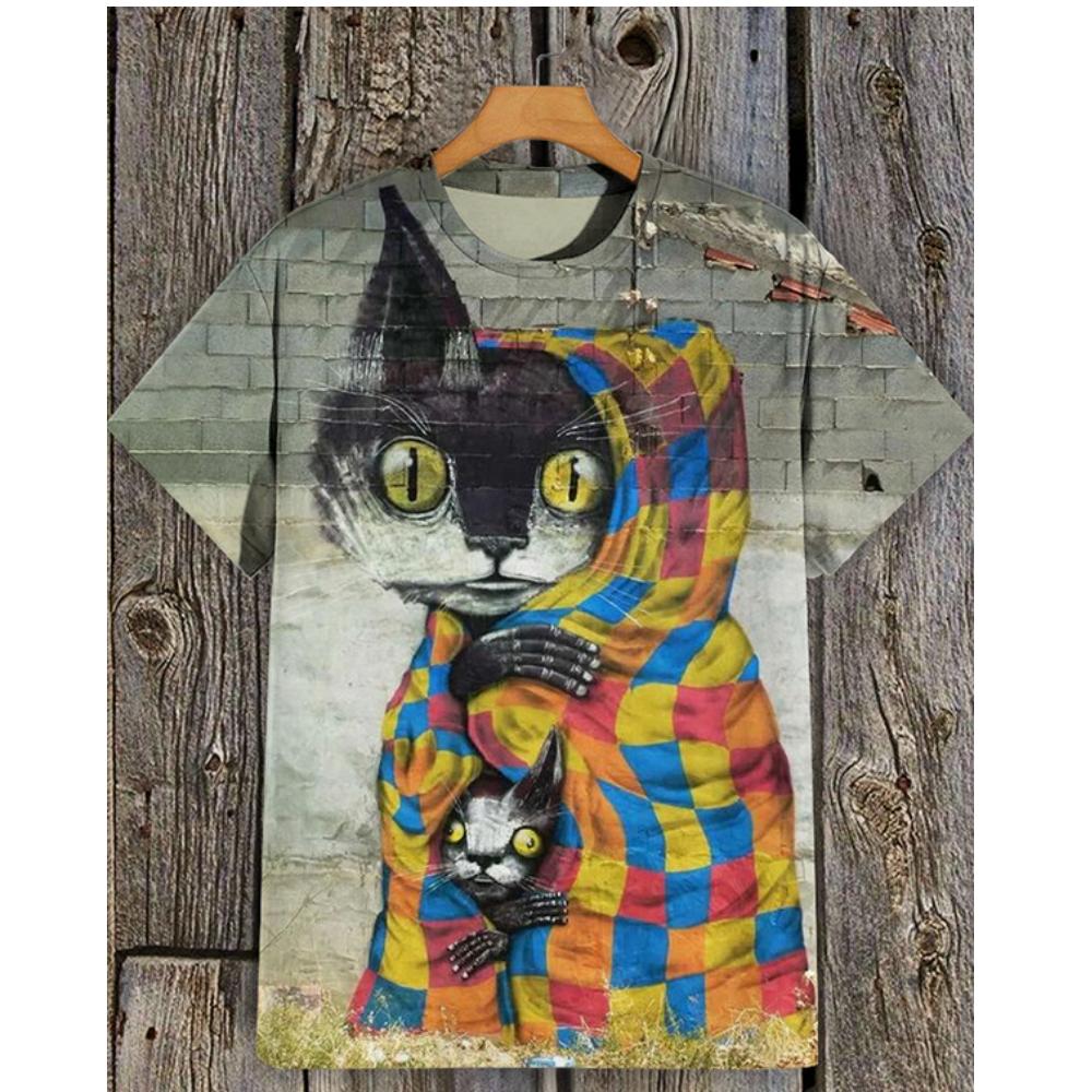 Мужская футболка с котом, летняя модная аниме с коротким рукавом, мужская одежда с 3d принтом мультфильма, футболка для мужчин, винтажные повседневные топы
