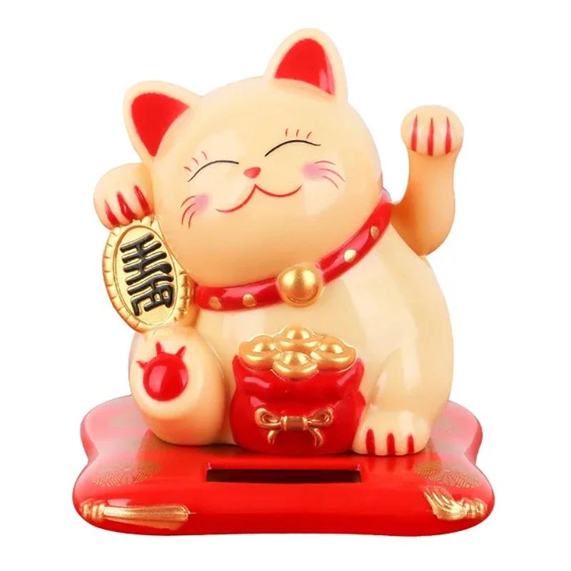 Солнечная энергия Maneki Neko Lucky Cat Приветствующий китайский Lucky Cat Машет рукой, Призывая Статуэтки Удачи для Домашнего Декора