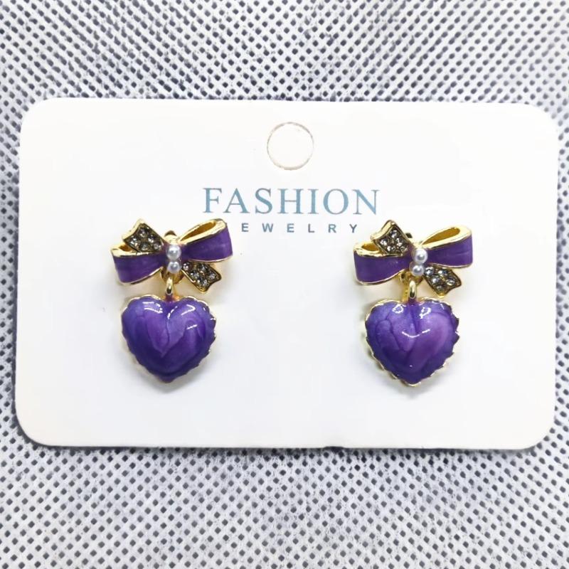 Новые милые фиолетовые серьги-сердечки для женщин, милые серьги-подвески с кристальной эмалью и масляным бантом, модные романтические украшения для вечеринок