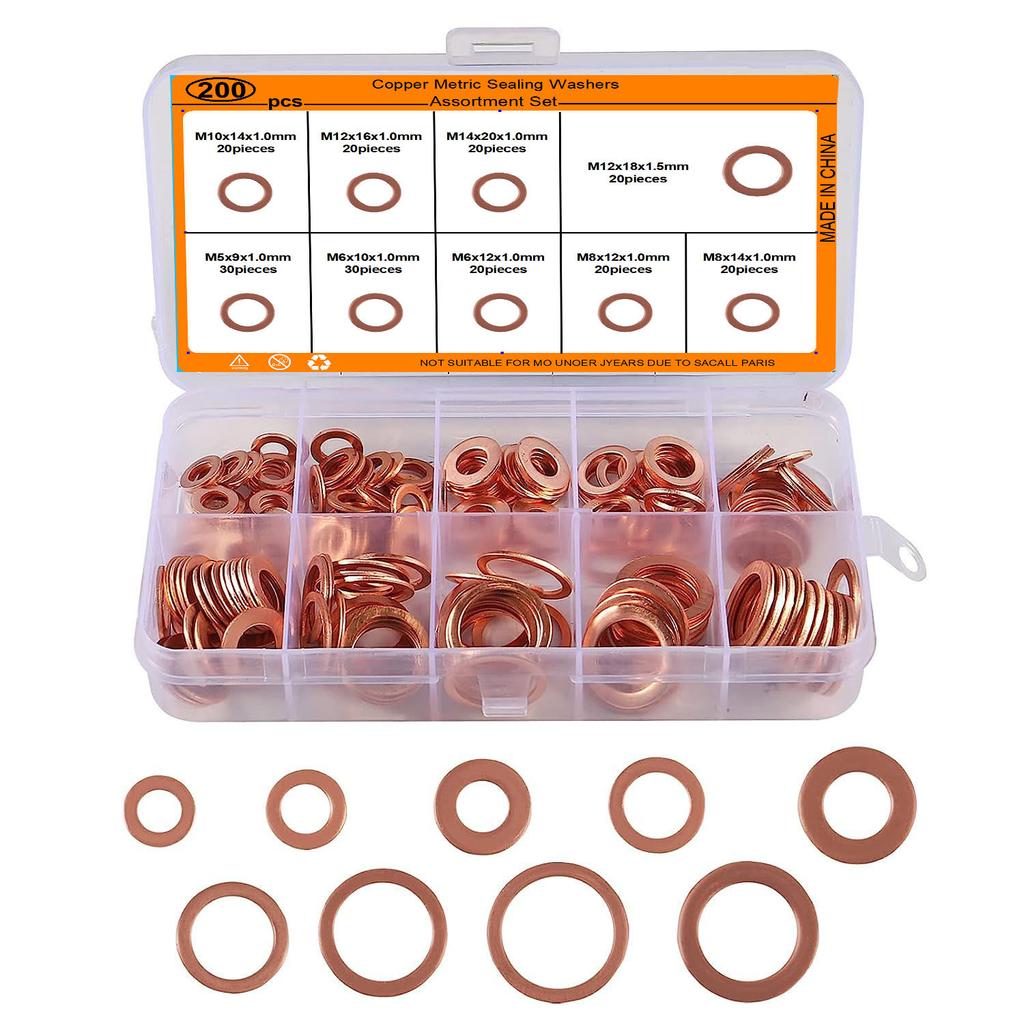 300/200/360 шт. Красная медь Уплотнительное кольцо Сальник Набор прокладок Красная медная плоская шайба Круглая Красная медная уплотнительная коробка