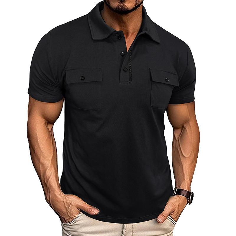Мужская модная летняя футболка-henley с отложным воротником, двойным карманом, коротким рукавом