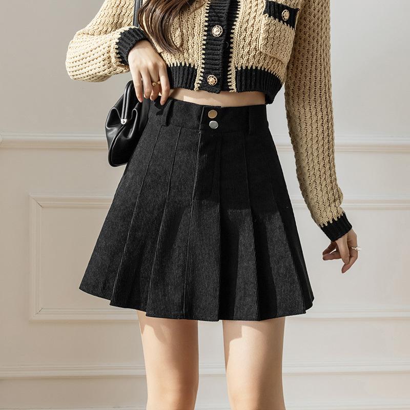 Осенние и зимние женские юбки. Вельветовая плиссированная юбка. Универсальная тонкая юбка. Дизайн-полюбка с надписью. Юбка-суета.