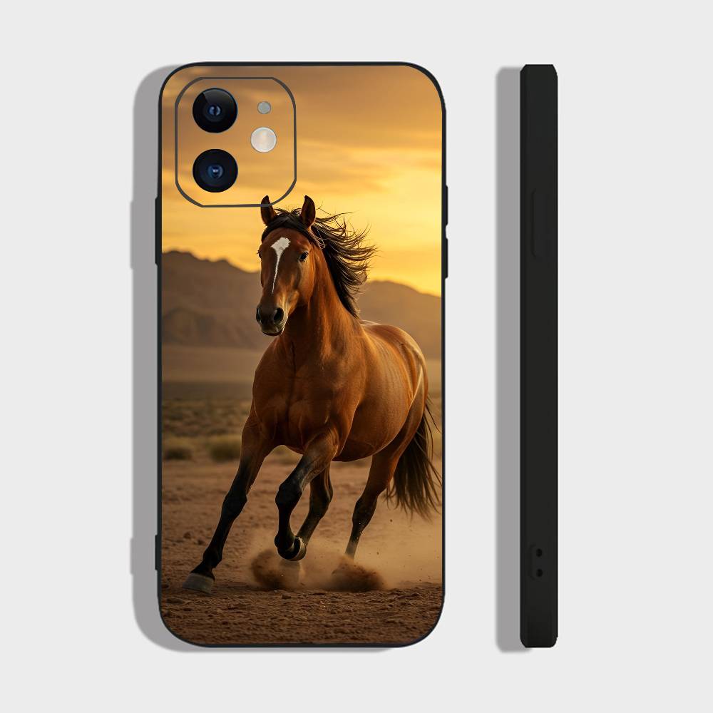 Животное Скачущая Лошадь Для IPhone 13,17,11,12,16,14,15,Plus,Pro Max Мягкий Силиконовый Черный Чехол Для Телефона