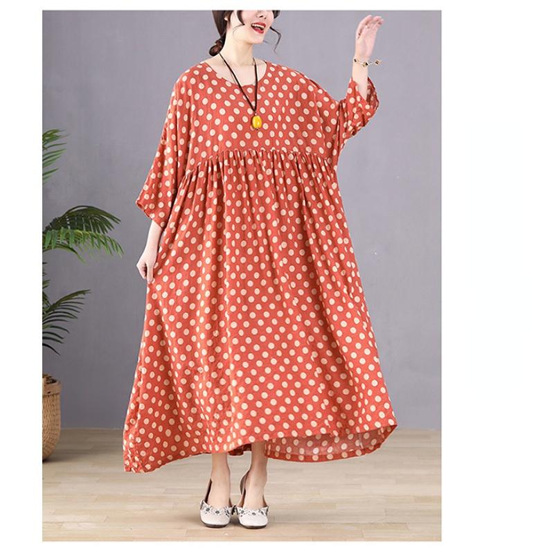 Dimanaf Женское платье больших размеров, новинка 2023 года, летнее стильное платье, свободное платье с длинным рукавом и круглым вырезом с цветочным принтом, зеленые льняные базовые платья